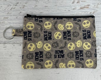 Nightmare Before Christmas - Jack Is Back - Black - Disney® Officially Licensed Fabric - Cotton Woven Coin Purse Keychain Fob Wallet