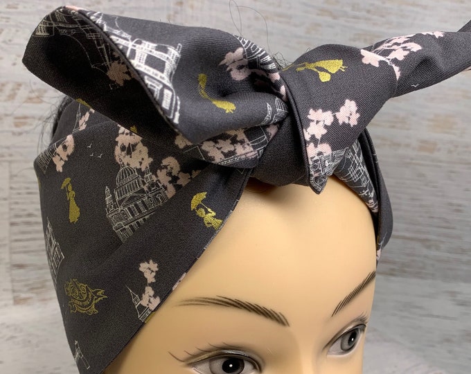 Mary Poppins - Pin Up Style Wide Head Scarf - Hair Wrap - Cotton Headband