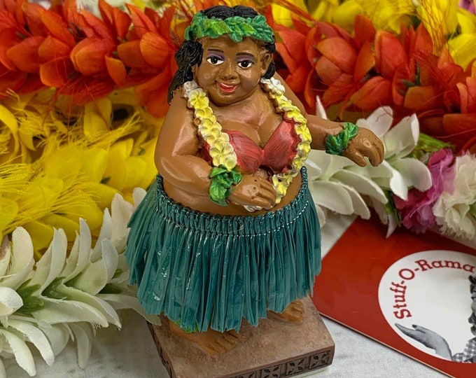 MINI Dashboard Hula Doll - Sweet Wahine Resin - Plastic Skirt - Tiki Bar - New In Box