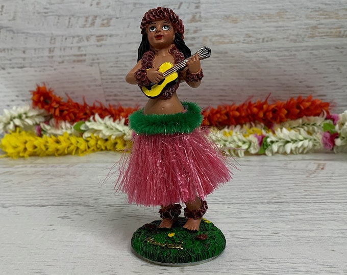 Vintage Dashboard Hula Doll - Sweet KeAloha - Ukulele - Resin - Plastic Skirt - Tiki Bar - Assorted Color Skirts - New In Box