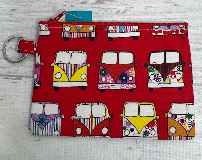 VW Bus - Cotton - Coin Purse - Keychain - Wallet - Key Fob - Key Ring - Hippy Days - Deadhead - Flower Power