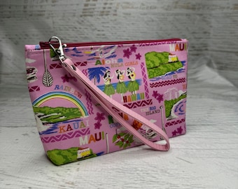 Hawaiian Islands - Pink Aloha Print Coin Purse Fob Wallet with Keychain