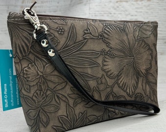 Paniola - Coco Brown - Hawaiian Aloha Print - Clutch - Zipper Pouch - Wristlet - Retro Hawaiian Print - Travel Bag - Nightclub - Vinyl