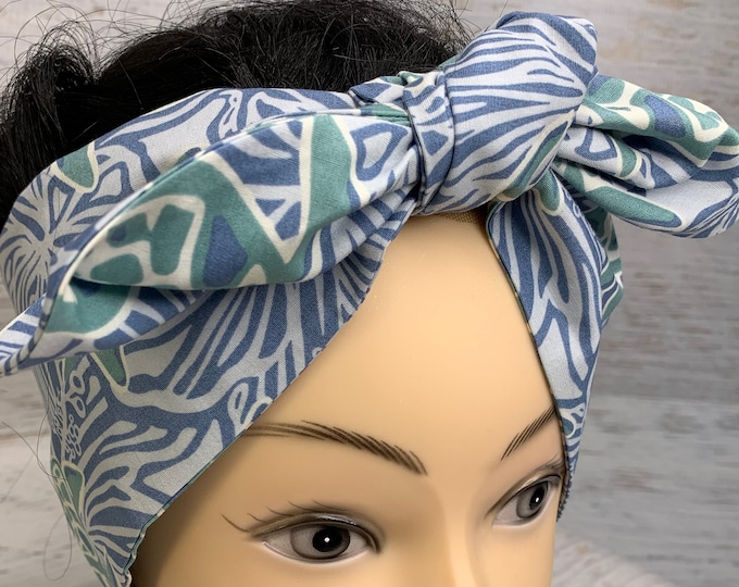 Batik Style - Honu Sea Turtle - Pin Up Style Wide Head Scarf - Hair Wrap - Cotton - Aloha Print - Hawaiian Print - Tropical