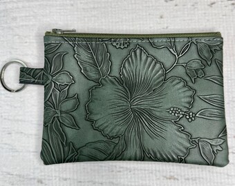Paniola - Green - Coin Purse - Keychain - Wallet - Key Fob - Key Ring - Floral - Aloha Print - Hawaiian Print - Vinyl