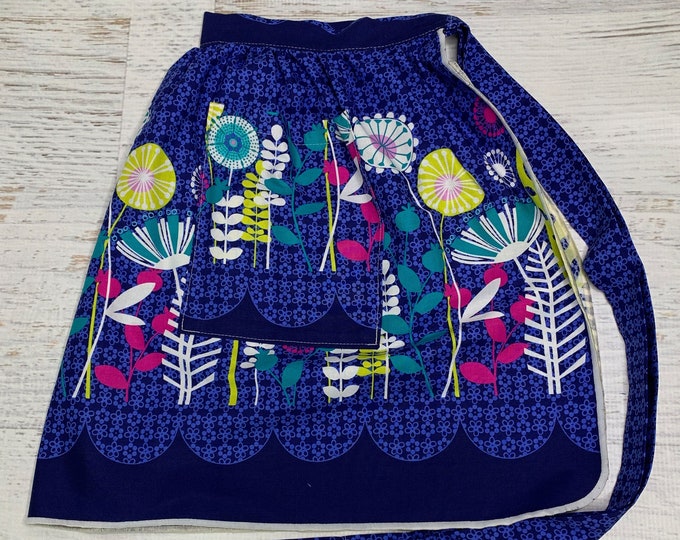 Scandinavian Mod Flowers - Half Apron - Vintage Pin Up Skirt Style