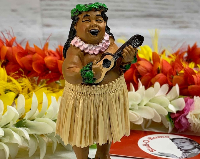 MINI Dashboard Hula Doll - Braddah Ed with Ukulele - Resin - Tiki Bar - New In Box