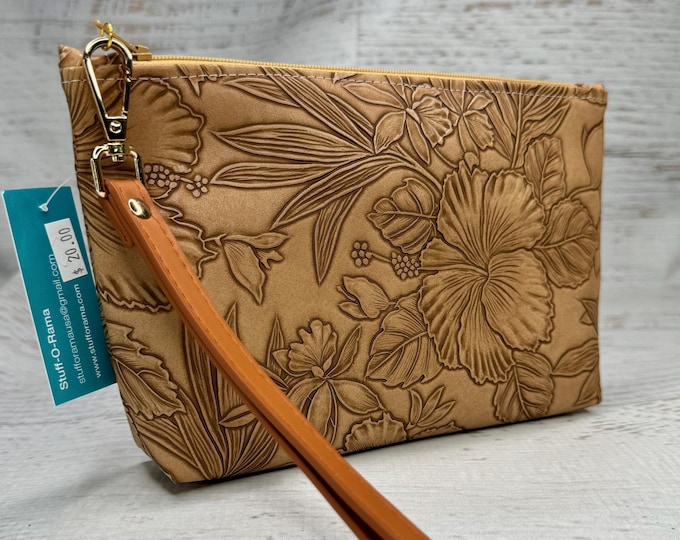 Paniola - Light Brown - Hawaiian Aloha Print - Clutch - Zipper Pouch - Wristlet - Retro Hawaiian Print - Travel Bag - Nightclub - Vinyl