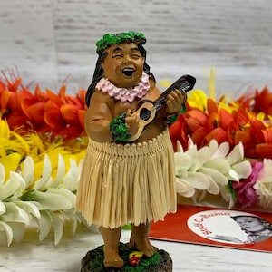 MINI Dashboard Hula Doll - Braddah Ed with Ukulele - Resin - Tiki Bar - New In Box