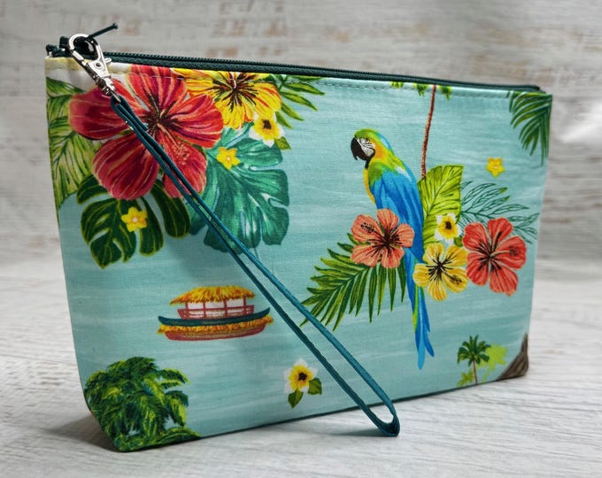 Parrot Island - Cotton Woven Zippered Clutch Pouch Wristlet