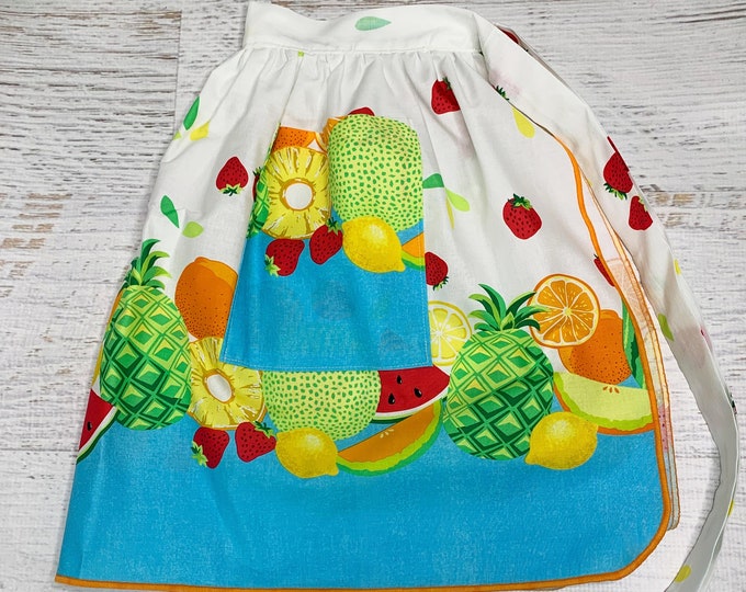 Tropical Fruit - Half Apron - Pin Up Skirt Style - One Size Fits All - Size 0 - 4X - MCM - MidCentury Modern - Kitchen Apron