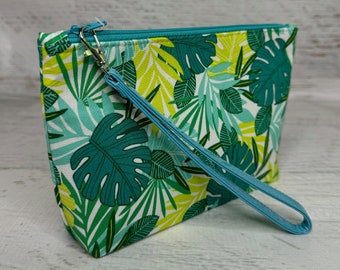 Tropical Leaves - Clutch - Zipper Pouch - Wristlet - Retro Hawaiian Print - Travel Bag - Tiki - Aloha Print - Tiki Bar