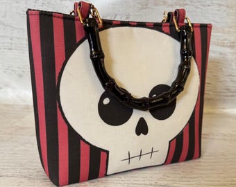 Skull-eton | SMALL Canvas Tote Bag with Bamboo Handles and Crossbody Strap