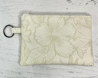 Paniola - Cream - Coin Purse - Keychain - Wallet - Key Fob - Key Ring - Floral - Aloha Print - Hawaiian Print - Vinyl