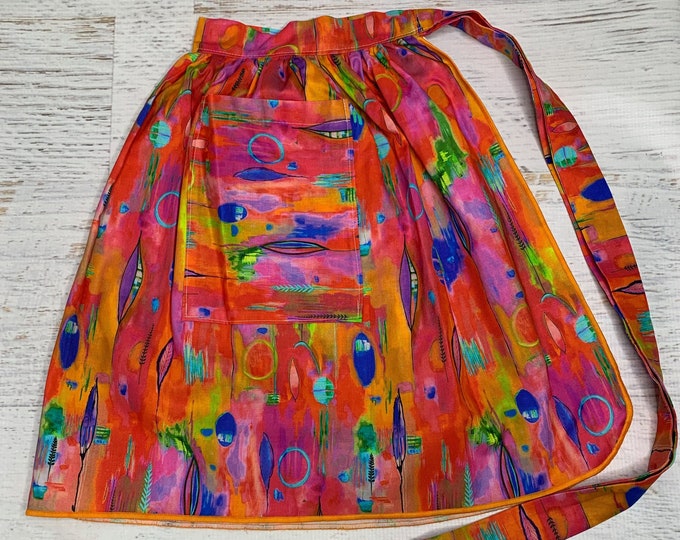 60s Abstract Art - Half Apron - Pin Up Skirt Style - One Size Fits All - Size 0 - 4X - MCM - Pop Art - MidCentury Modern - Modern Art