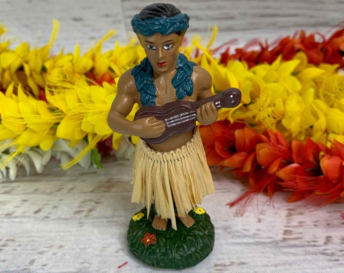 MINI Dashboard Hula Doll - Hula Boy with Ukulele - Resin - Tiki Bar