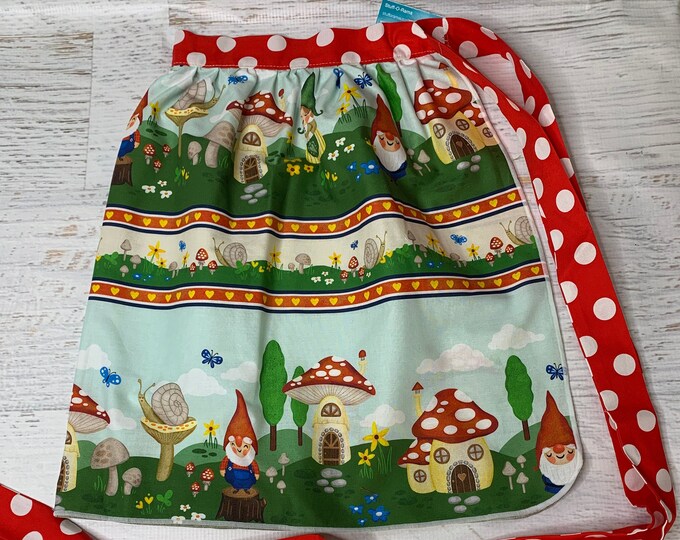 Garden Gnomes New Version - Half Apron - Vintage Pin Up Skirt Style - Size Inclusive - One Size Fits All from XS to 4X - Gnome Costume