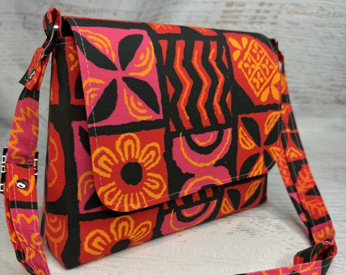 UA Tapa Cloth - Mini Crossbody or Shoulder Strap - Flap Closure - Adjustable Strap - Canvas - Purse - Handbag - MCM - Aloha Print