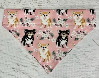 Chihuahua Longhair -  Pink - Dog Cat Pet Bandana - Over the Collar - Tropical - Aloha Print - Sizes XS to XL - Dog Accessories - Neckwear