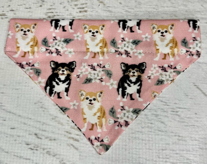 Chihuahua Longhair -  Pink - Dog Cat Pet Bandana - Over the Collar - Tropical - Aloha Print - Sizes XS to XL - Dog Accessories - Neckwear