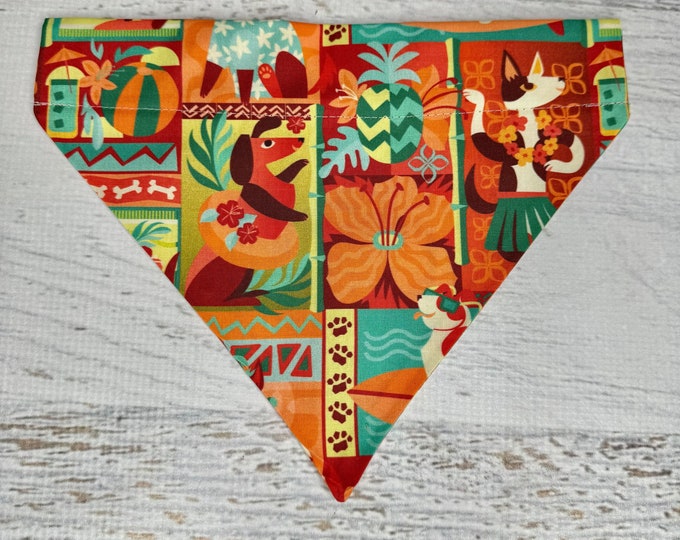 Puppy Tapa - Orange - Dog Cat Pet Bandana - Over the Collar - Tropical - Aloha Print - Sizes XS through XL - Dog Accessories - Neckwear
