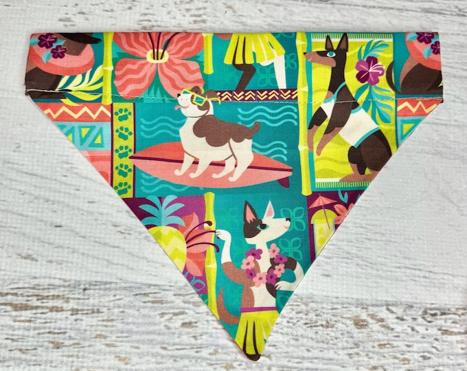 Puppy Tapa - Blue - Dog Cat Pet Bandana - Over the Collar - Tropical - Aloha Print - Sizes XS through XL - Dog Accessories - Neckwear
