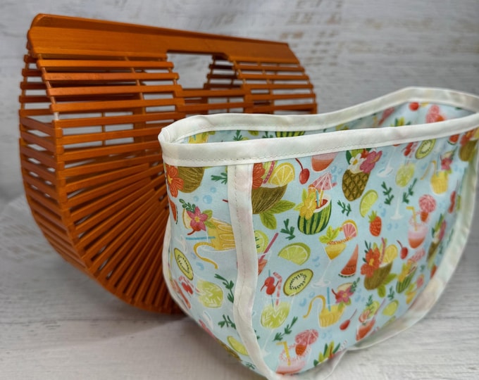 Bamboo Birdcage Purse with Hawaiian Print Liner - SMALL - Orange - Tiki Tropical Cocktails