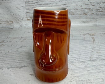 Vintage Tiki Mug - Trader Dicks Striped Moai - John Ascuaga's Nugget - Reno - 1970s 1980s - Easter Island