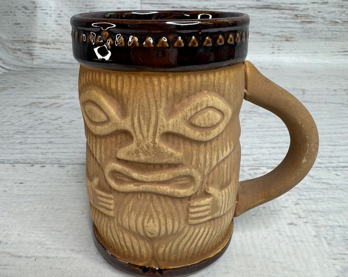 Vintage Tiki Mug - Paul Marshall Products PMP Peanut - Handled Tiki Mug - Triangle Top Rim - 1970s 1980s