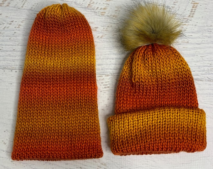 Knit Hat - Flame - toque - beanie - adult - toddler - Orange Gold Rust Sunset Colors - with or without Pom Pom