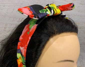 Hawaiian Ginger - Bird of Paradise - Pin Up Style Tie Knot Headband with Removable Bow- Hair Wrap - Aloha  Hawaiian Tropical - Floral Print