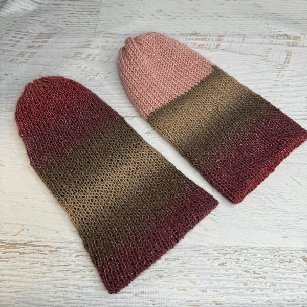Knit Hat - Cassiopeia - Glitter Stripes - toque - beanie - stocking cap - adult - toddler - Greens Burgundy Pinks - with or without Pom Pom