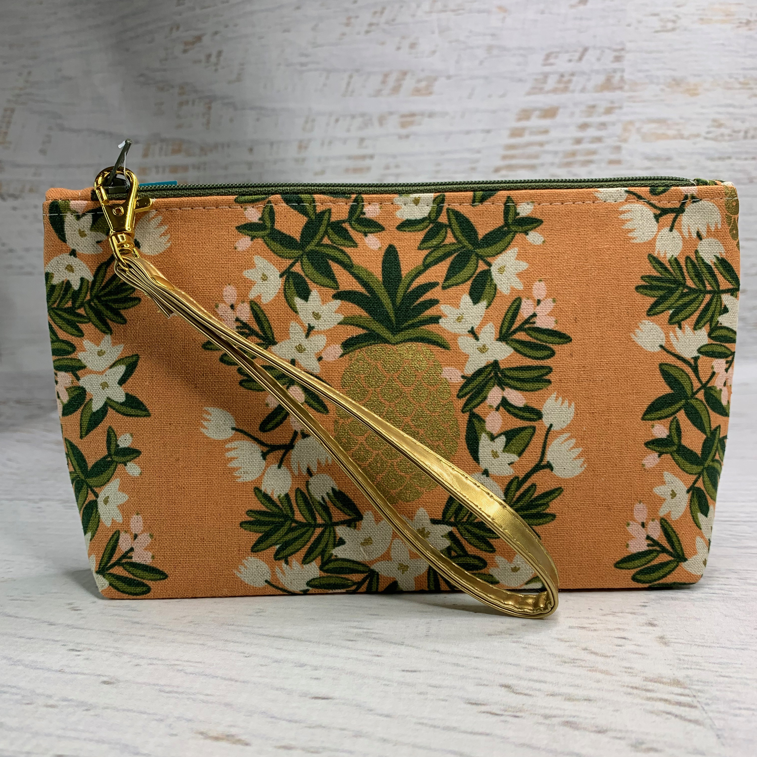 Golden Pineapple Terracotta Clutch Zipper Pouch Wristlet