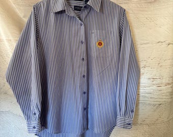 Vintage 90s Longsleeve Blue White Pinstripe LizSport by Liz Claiborne Woman's L