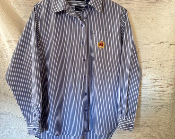 Vintage 90s Longsleeve Blue White Pinstripe LizSport by Liz Claiborne Woman's L