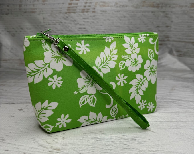 60s Hawaiian - Green - Clutch - Zipper Pouch - Wristlet - Retro Hawaiian Print - Aloha Print - Hawaii Travel Bag - Tiki