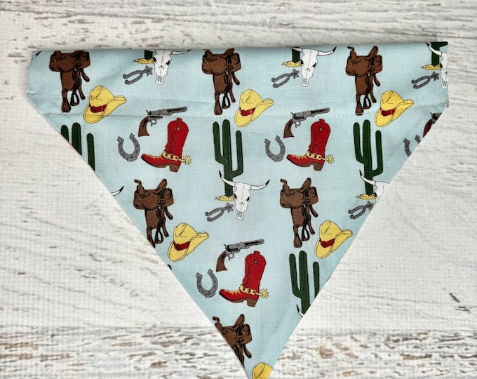 Western Desert Cowboy - Dog Cat Pet Bandana - Over the Collar - Tropical - Aloha Print - Sizes XS through XL - Dog Accessories - Neckwear