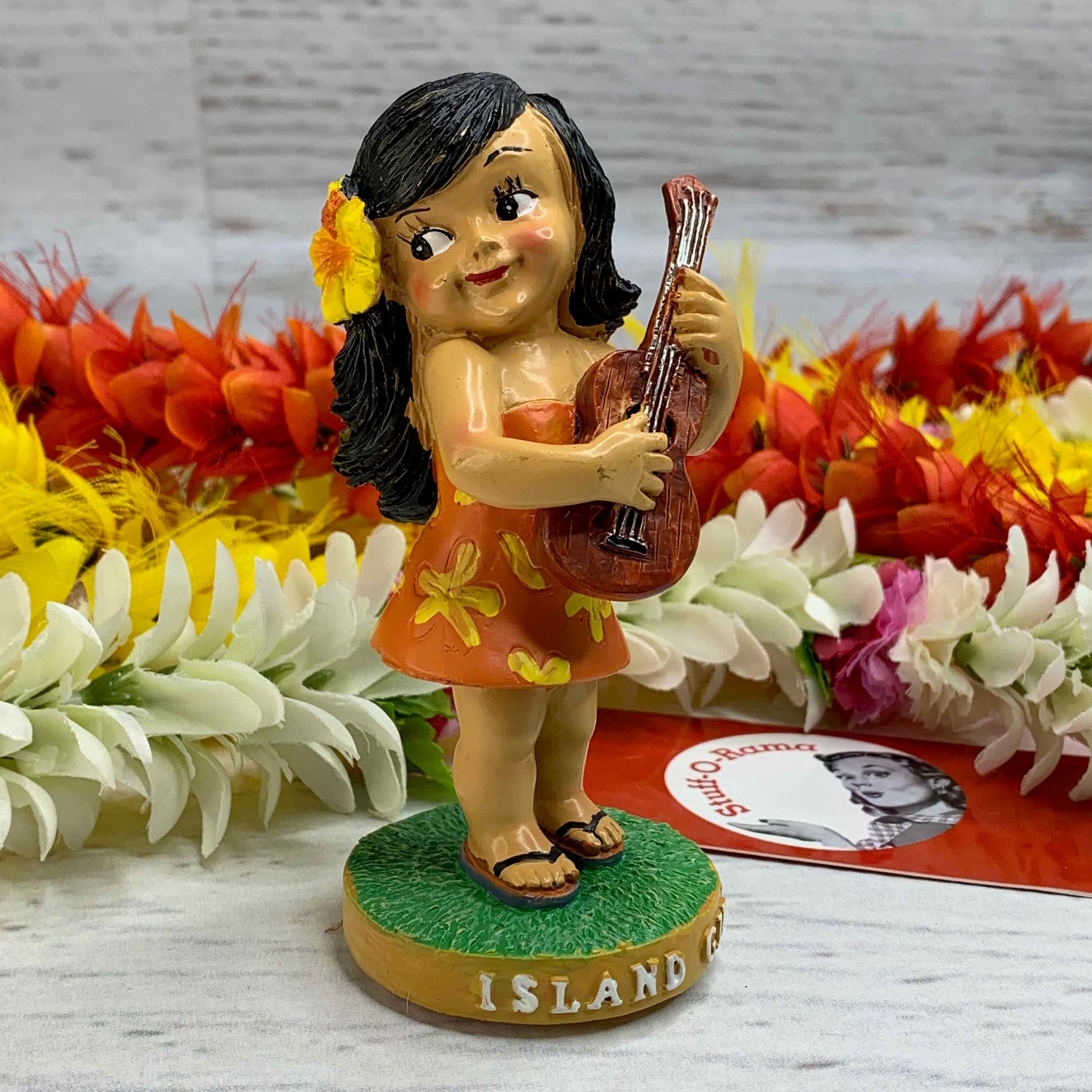 Miniature 4" Hawaiian Hawaii Ukulele Tiki Hula Dashboard Bobble Doll 