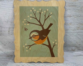 Woodsy Robin - Pop Ink - Decor-A-Board - Wall Hanging - Wood Print Picture - Wall Decor - Bird - Nursery - Child's Room