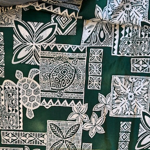 Hawaiian Fabrics - 44 - Honu Tapa Tattoo - Green - Aloha Print - Trendtex Fabrics - Cotton Print - Floral - Tropical - Sea Turtle