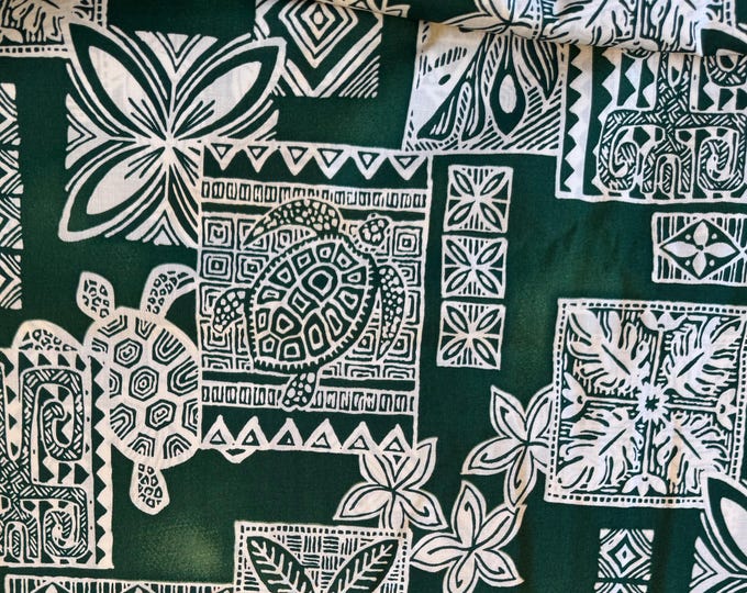 Hawaiian Fabrics - 44 - Honu Tapa Tattoo - Green - Aloha Print - Trendtex Fabrics - Cotton Print - Floral - Tropical - Sea Turtle