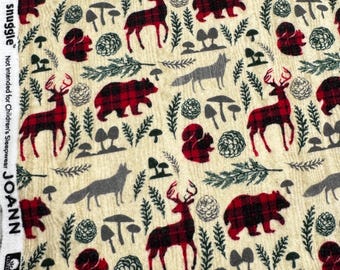 Remnant Fabrics | Buffalo Plaid Forest Creatures Cotton FLANNEL
