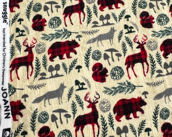 Remnant Fabrics - Buffalo Plaid Forest Creatures Cotton FLANNEL