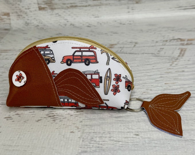 Fish Pouch - Woody and Surfer Vans - Zipper Pouch - Keychain - Make Up Bag - Zipper Clutch - Novelty - Vinyl - Vegan Leather