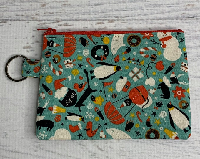 Waku Waku Christmas - Mixer - Blue - Holiday Party - Coin Purse - Keychain - Wallet - Key Fob - Key Ring - Japan - Santa Cats - Penguins