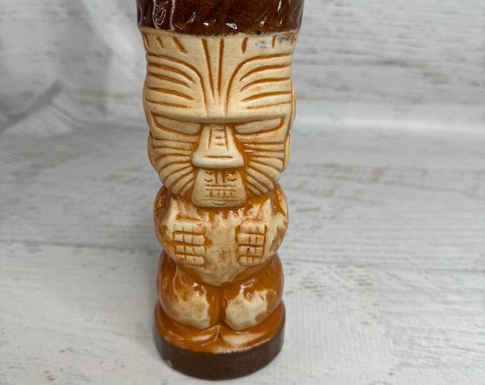 Vintage Tiki Mug - Trader Dicks Warrior - Otagiri Mercantile Company  - Peanut Style Ceramic Glaze - John Ascuaga's Nugget - Reno - 1980s