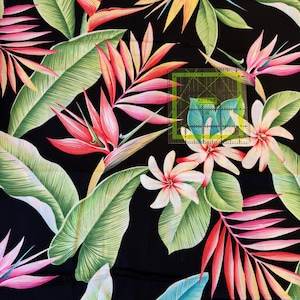 Hawaiian Fabrics - 39 - Hawaiian Flowers - Aloha Print - Trans-Pacific Fabrics - Cotton Print - Floral - Tropical - Tiare - Bird of Paradise