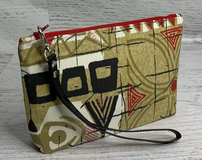 Mid Century Tapa - Cotton Canvas- Clutch - Zipper Pouch - Wristlet - Travel Bag - Nightclub - Beach Bag