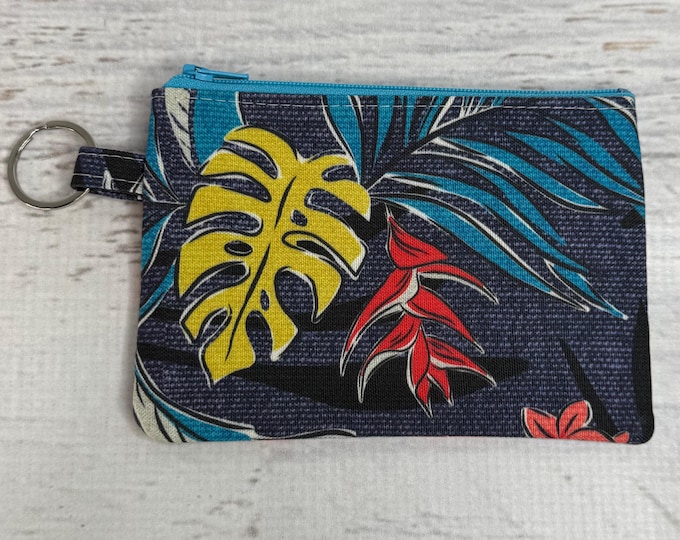 Bali Tropics Resort - Linen Cotton Canvas - Coin Purse - Keychain - Wallet - Key Fob - Key Ring - Aloha - Hawaiian Print