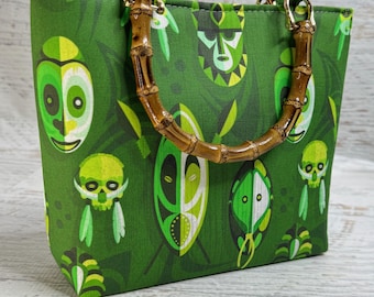 Papua New Guinea Masks - SMALL Canvas Tote Bag with Bamboo Handles and Crossbody Strap